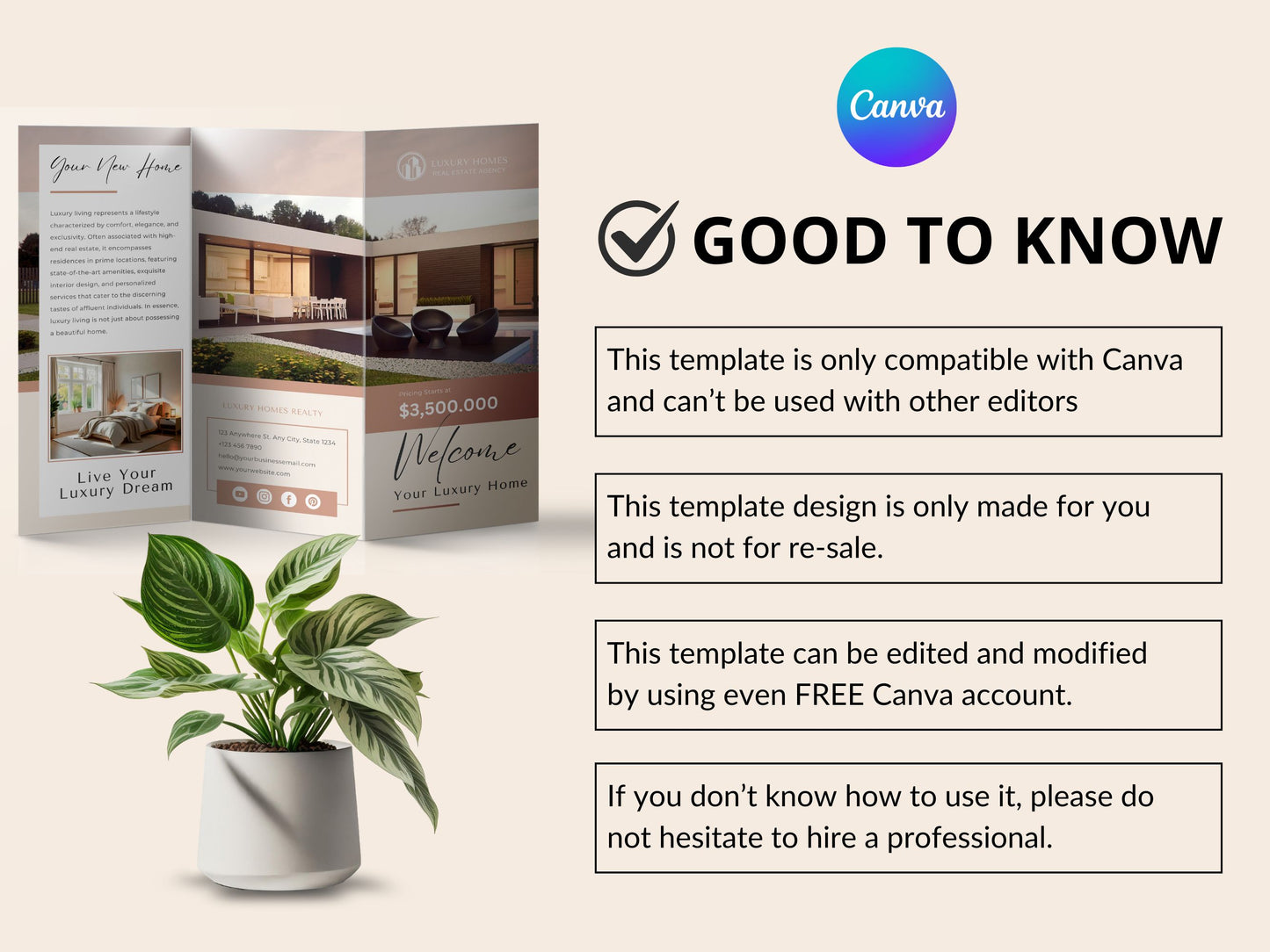 Luxury Real Estate Trifold Brochure Template – Editable Canva Design for Realtors