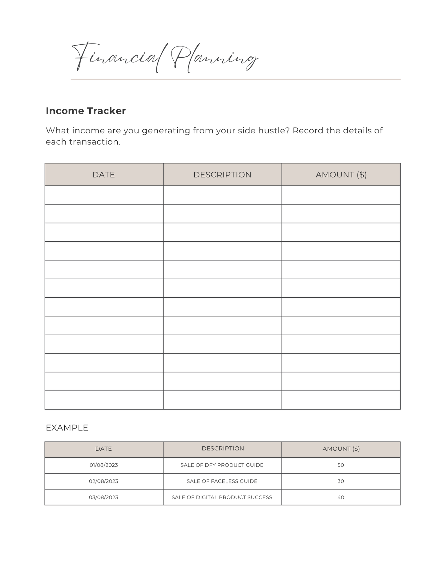 Side Hustle Success Planner – Stay Organized & Boost Your Income