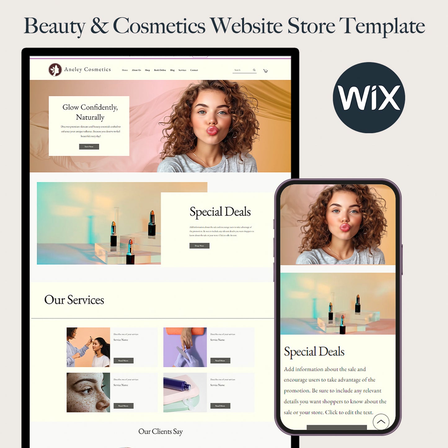 Wix Cosmetic Website Template for Cosmetic Studios, Makeup Artists, Cosmetics E-commerce Wix website, Make Up Website, Wix Studio Website