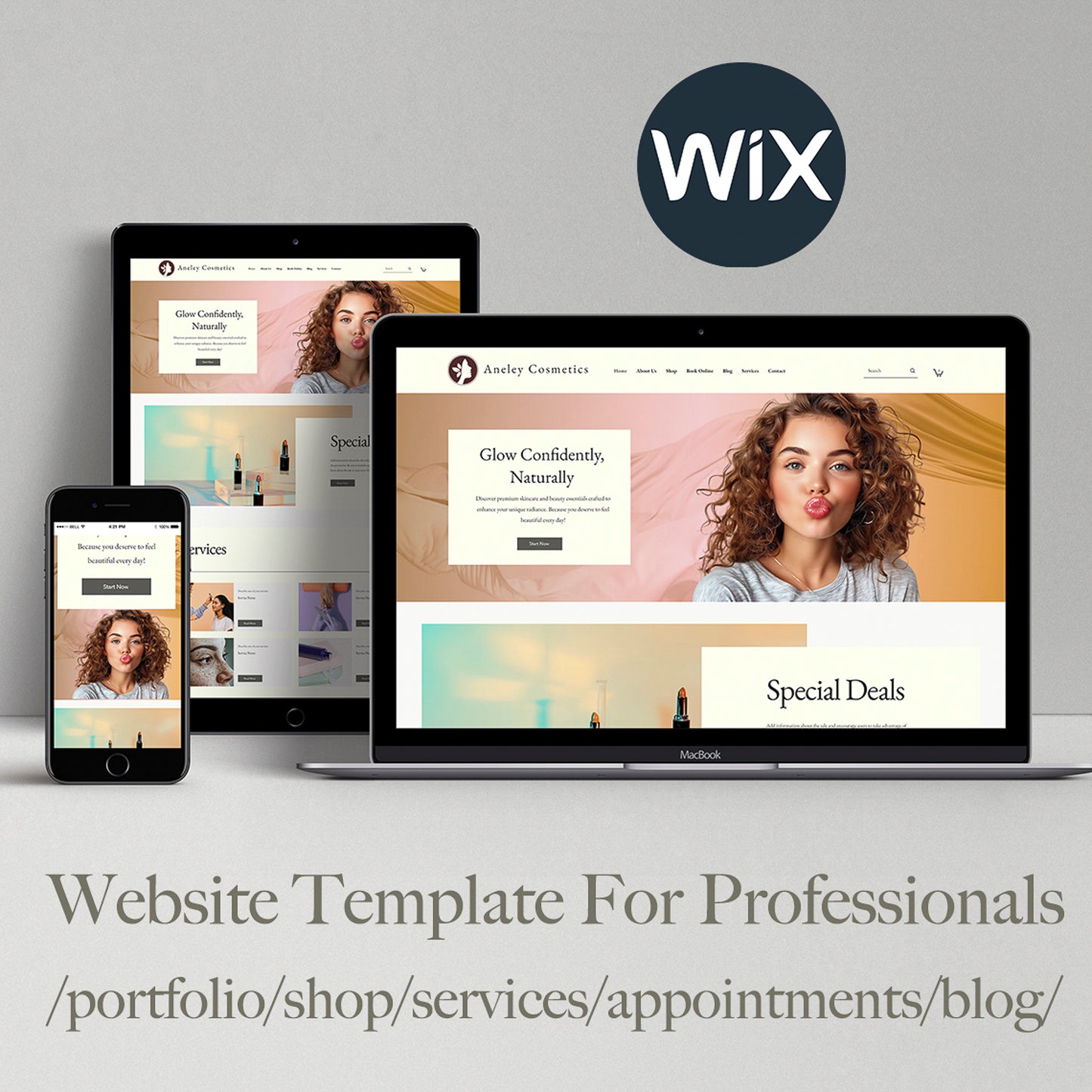 Wix Cosmetic Website Template for Cosmetic Studios, Makeup Artists, Cosmetics E-commerce Wix website, Make Up Website, Wix Studio Website