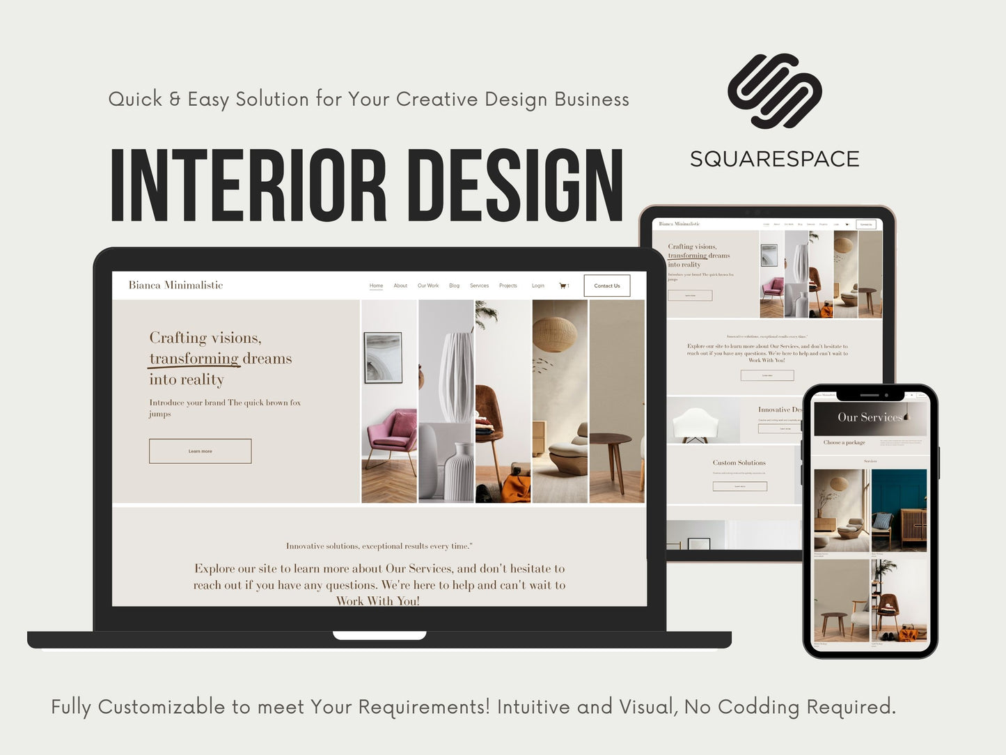 Bianca Minimalistic-Squarespace Website Templates for Interior Designers