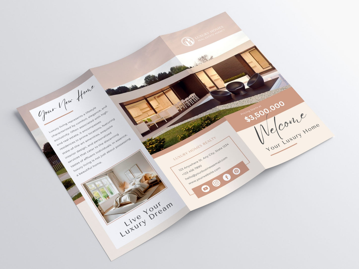 Luxury Real Estate Trifold Brochure Template – Editable Canva Design for Realtors