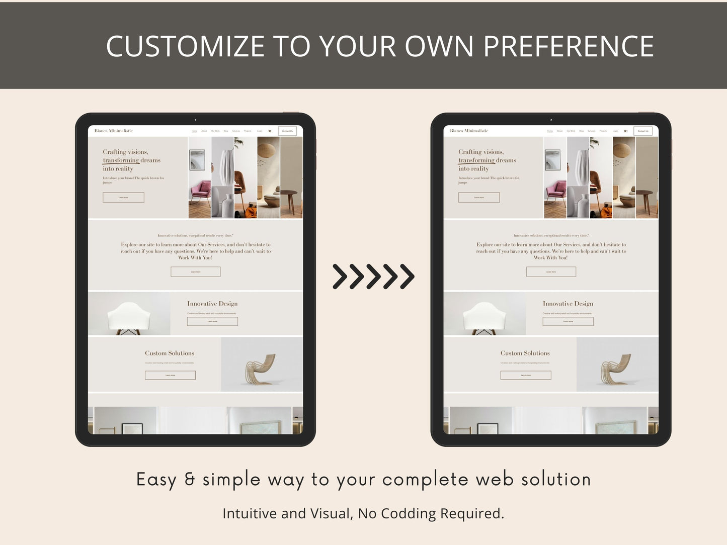 Bianca Minimalistic-Squarespace Website Templates for Interior Designers