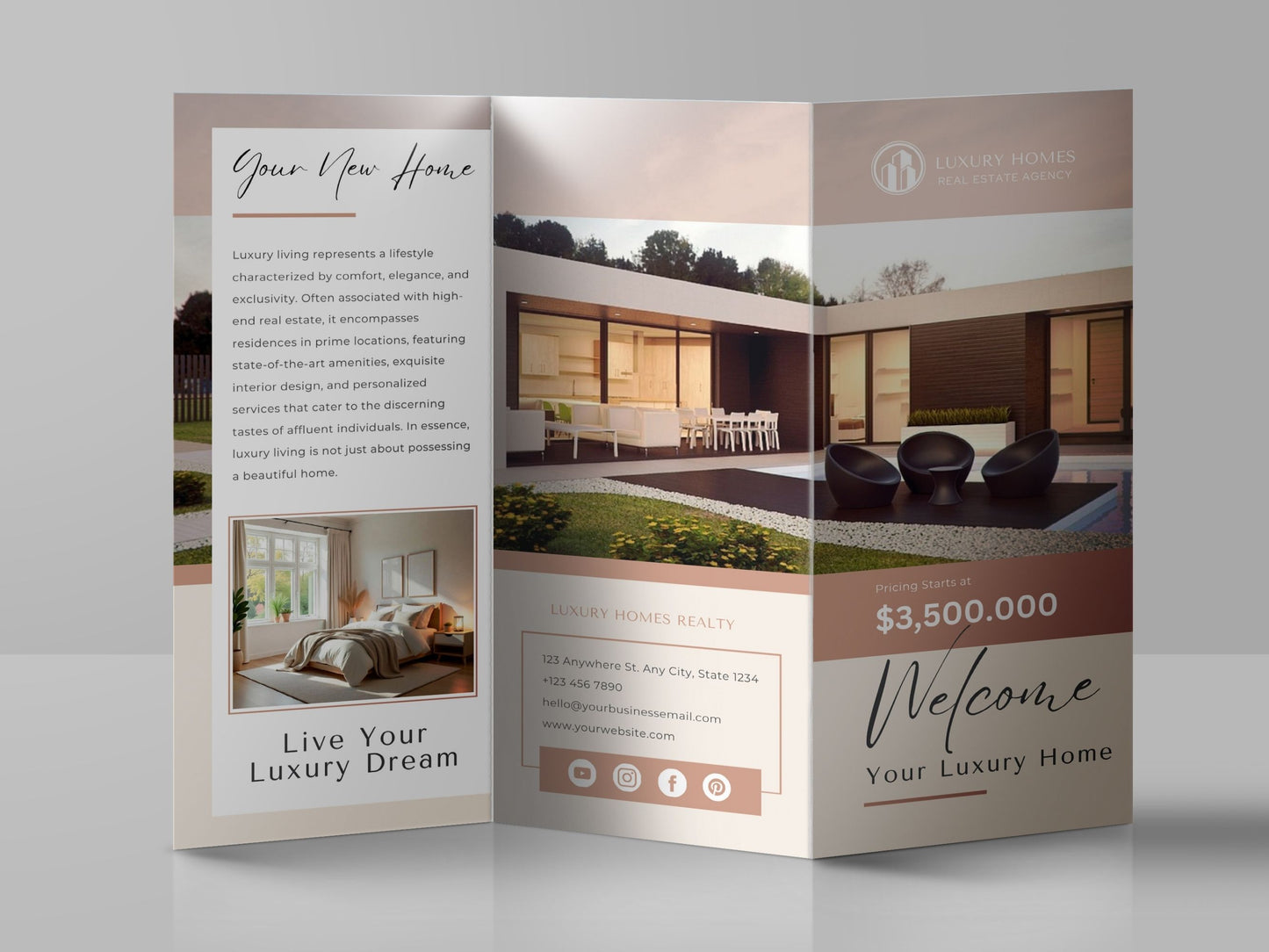 Luxury Real Estate Trifold Brochure Template – Editable Canva Design for Realtors