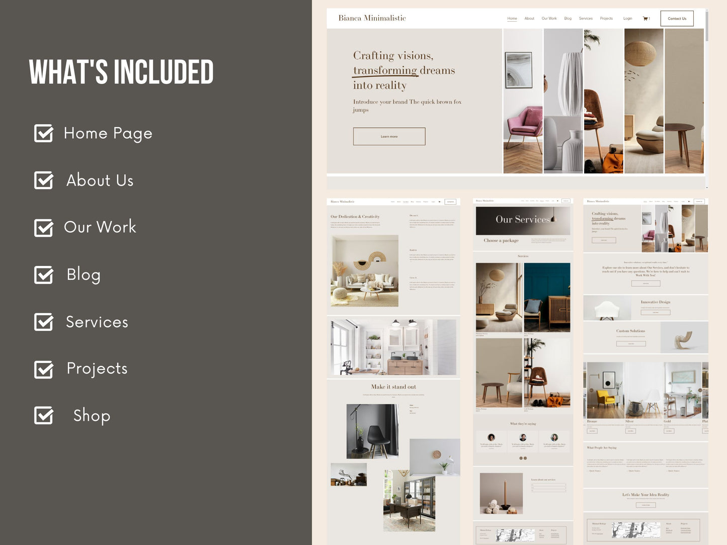 Bianca Minimalistic-Squarespace Website Templates for Interior Designers