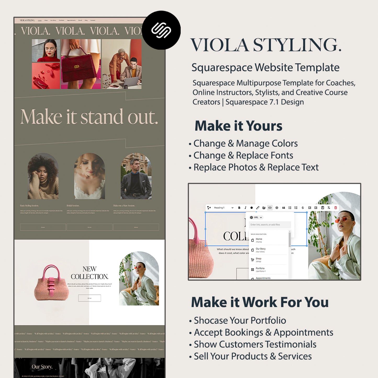 Squarespace Website Template for Coaching, Online Instructors, Stylists, and Creative Course Creators | Portfolio, Bookings, Appointments